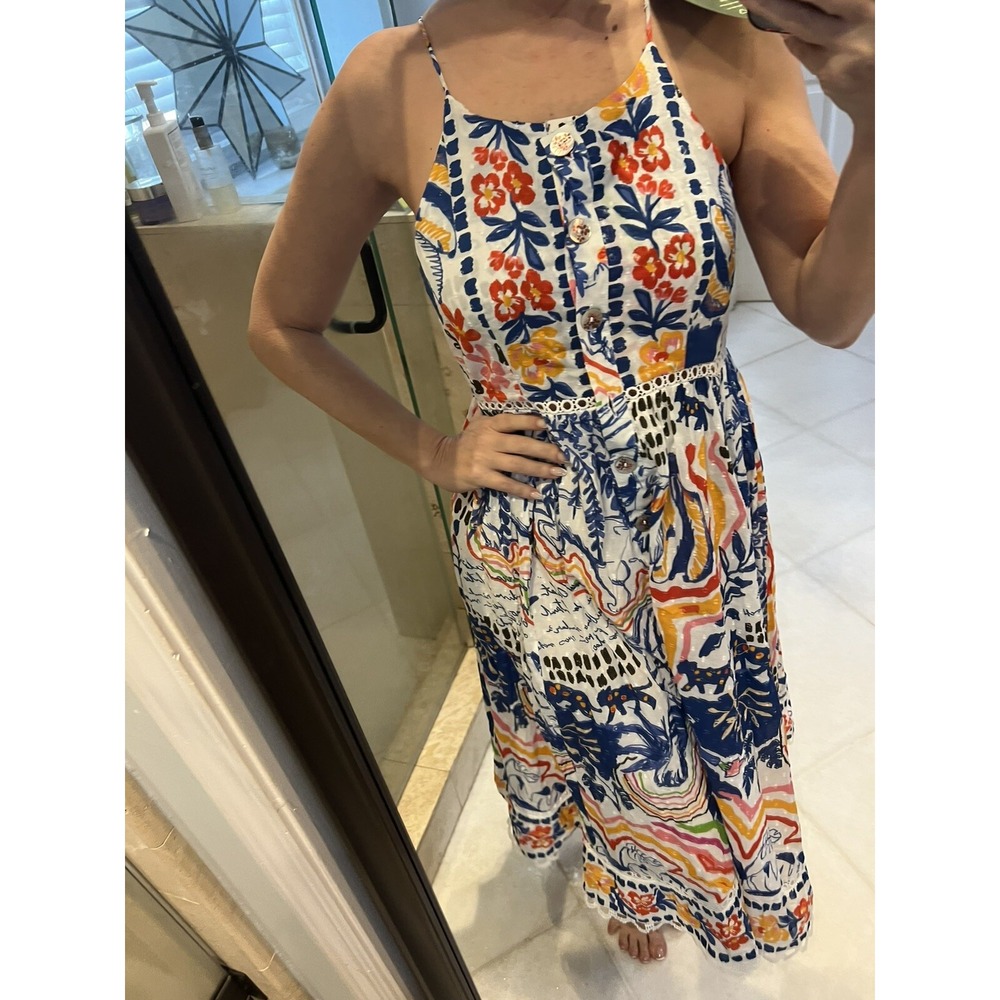 Farm Rio Floral Print Maxi Dress Size S New Eyelet Midi Fit Flare Nwt